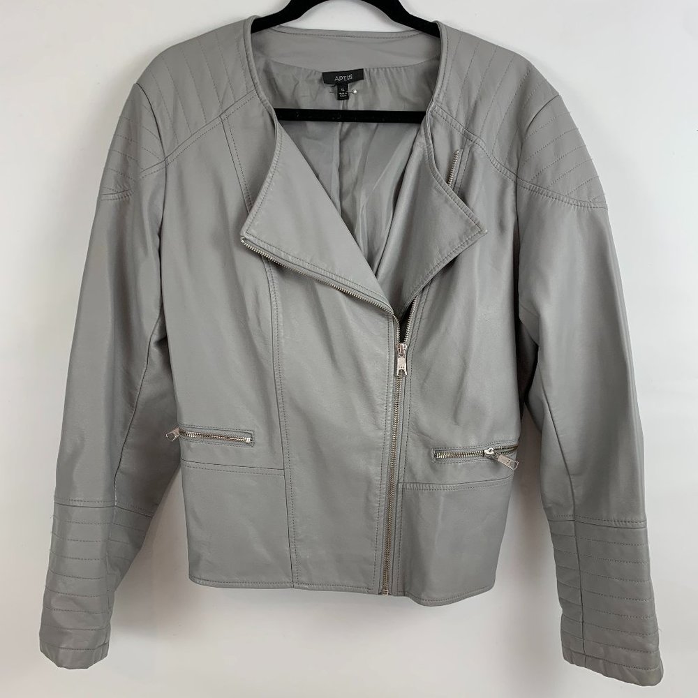 Grey Faux Leather Asymmetrical Jacket